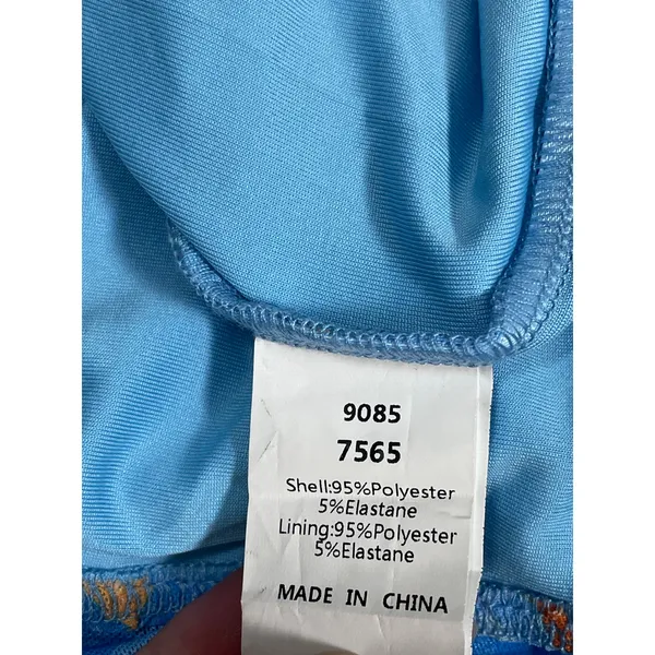 Pretty Garden One‑Shoulder Bodycon Dress Size L Light Blue Orange Accents - Image 7