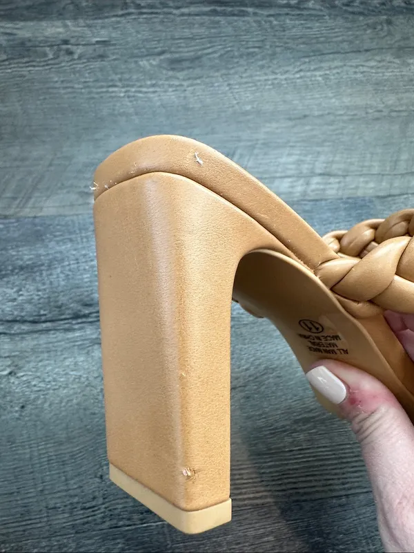 SODA 11 Neutral Camel/Tan Braided Double-Strap Square Toe‎ Heels - Image 7