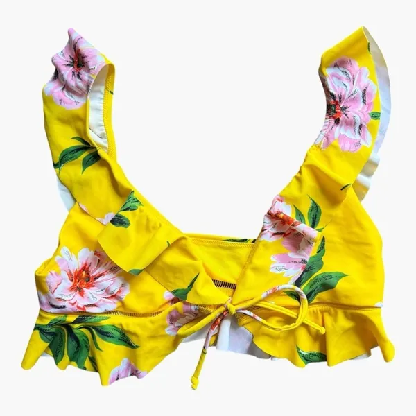 Tobi Yellow Floral Ruffle Bikini Set Women’s Small Tie Front High Cut Boho Pool - Image 4