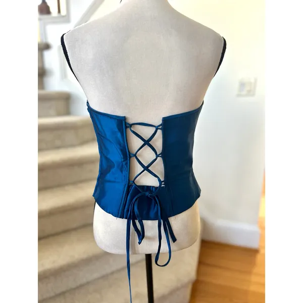 Vintage Y2K Scott McClintock Blue Satin Rhinestone Bedazzled Strapless Corset - Image 2