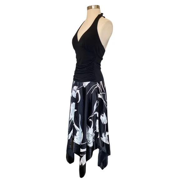 Charlotte Russe Y2K Halter Neck Satin Drop Waist Asymmetrical Hem Midi Dress - Image 4