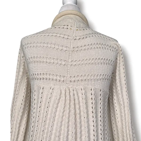 Fossil Cream Pointelle Knit Longline Open Front Duster Cardigan Casual Layer - Image 4