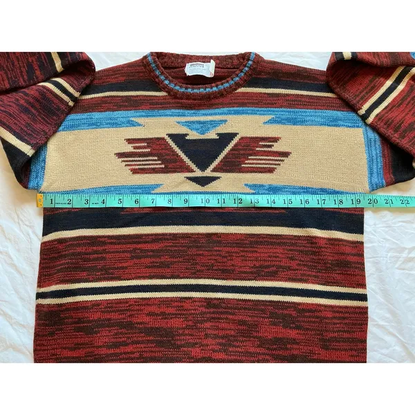 Vintage Montgomery Ward Western Knit Sweater Large Red/Black - Image 5