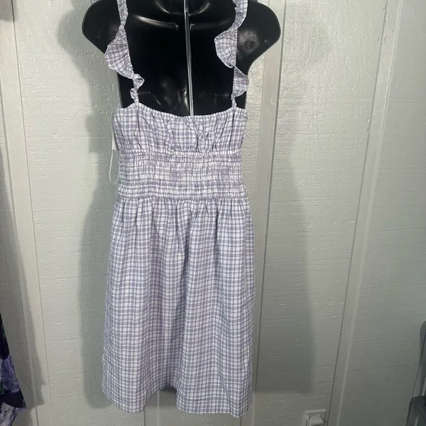 WAYF Purple Gingham Checkered Smocked Waist Flutter Sleeve Midi Dress SZ M NWT - Image 5