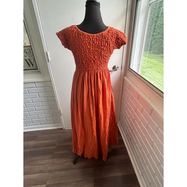 Free People All Eyes on You Maxi Dress Medium Boho Smocked prairie flattering - Image 5