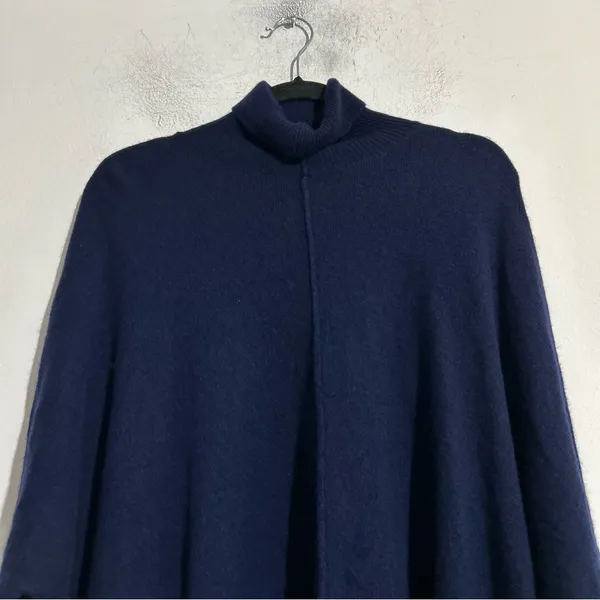 Aqua Cashmere Turtleneck Asymmetrical Sweater Navy M/L Minimal Timeless Classic - Image 4