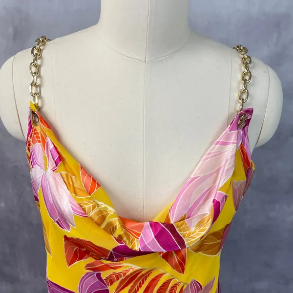 Boston Proper Women La Sirena Floral Dress Size XL Gold Chain‎ Straps Tropical - Image 4