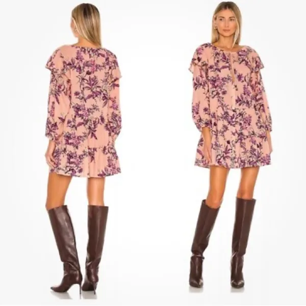 Free People Boho Mini Dress Size Small Cottagecore Festival Peasant Babydoll - Image 5