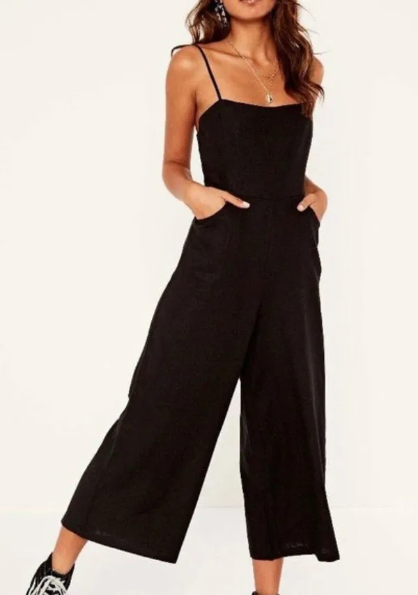 Glassons Black Jumpsuit Linen Straight Across Neck - Image 2
