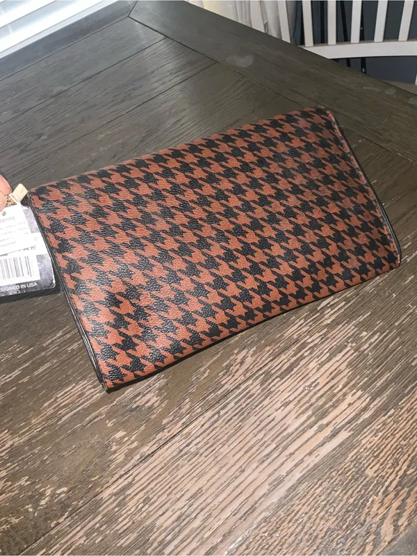 Ruby Collection Houndstooth Foldover Clutch in Brown and Black with Gold Accent - Image 6