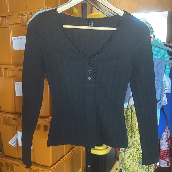 SHEIN Frenchy Lace Trim Button Front Cable Knit Tee Size XS - Image 3