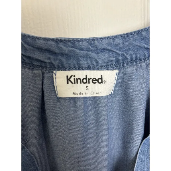 Anthropologie Kindred Chambray Embroidered Denim Mini Dress S Ruffle Hem Prairie - Image 7
