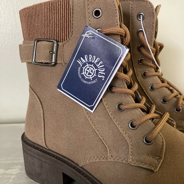 Harborsides Tan Combat Boots w/ Knit Cuff & Buckle – Size 9, NWT - Image 2
