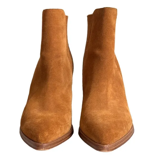 Marc Fisher Alva Cognac Brown Suede Pointed Western Toe Block Heel Booties 9.5M - Image 3