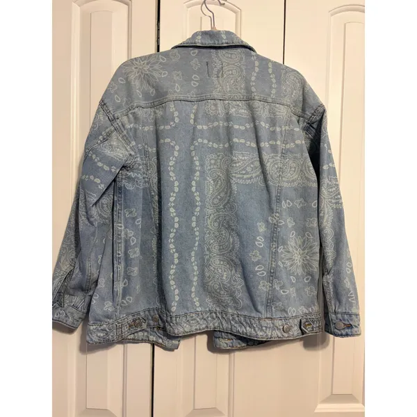 Wild Fable Denim Jacket Paisley Bandana Light Blue Oversized‎ Trucker Medium - Image 7