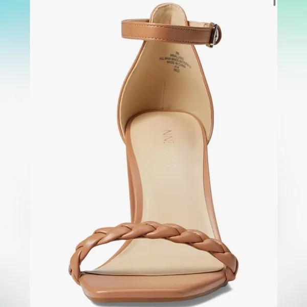 Nine West Allha 3 Braided Strap Chunky Heels in Macaroon Tan 6.5 - Image 3