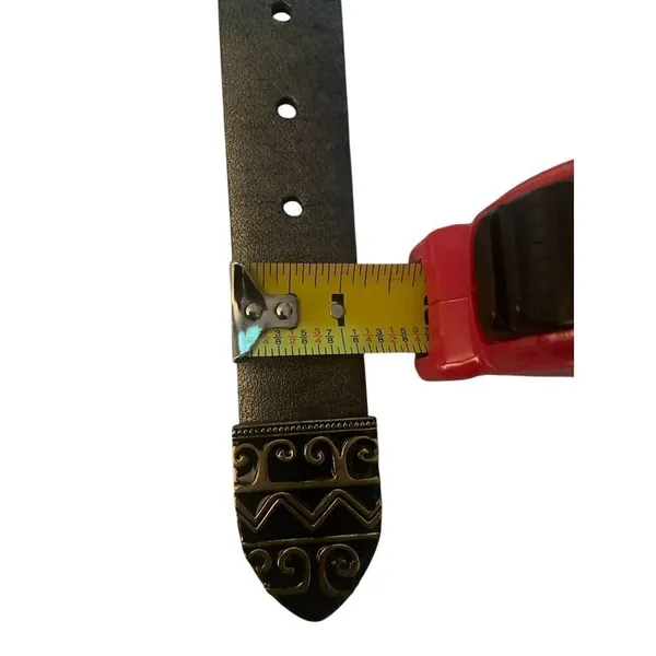 Chicos Leather Black Gold Metallic Large Buckle Belt Size S Retro - Image 5