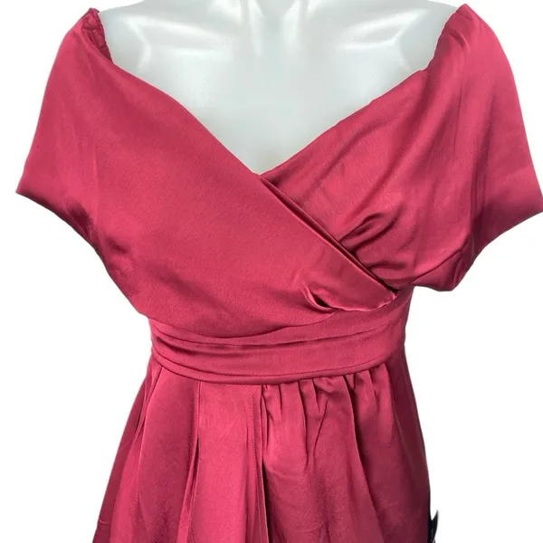 NEW Lulus Red Satin Silk Off The Shoulder Faux Wrap A Line Mini Dress Size XS - Image 3