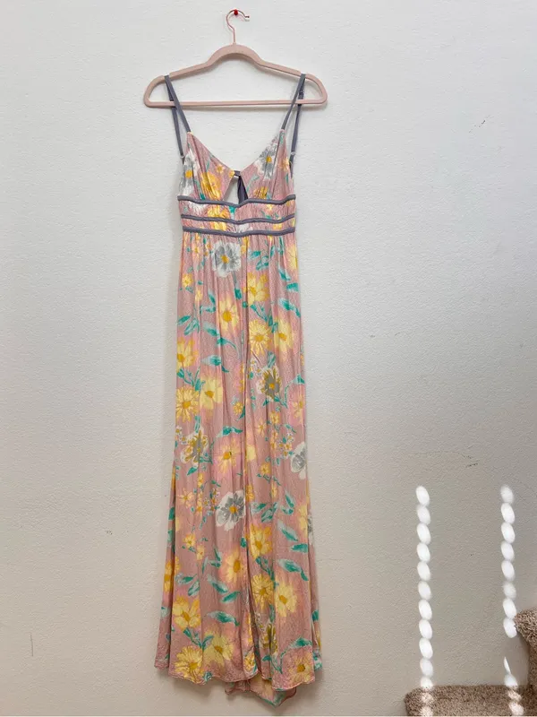 Free People Wisteria Maxi Dress Small Pink Floral Sleeveless Boho Romantic - Image 3