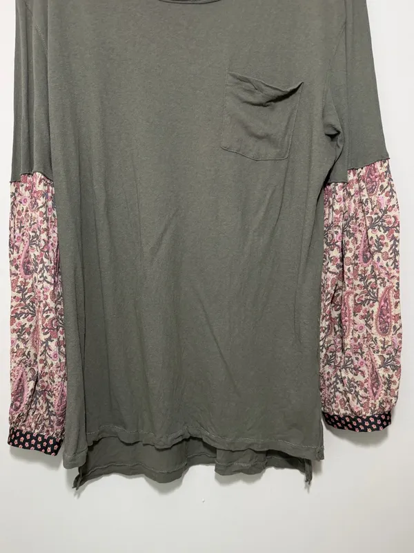 Free People Jade Long Sleeve Tee Mixed Print Sleeves - Image 3
