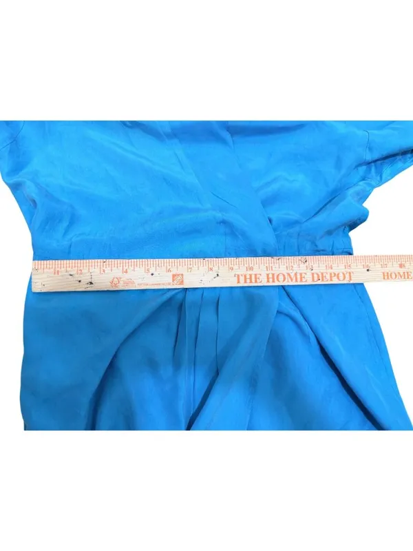 Drapey Wrap 100% Silk 80s Vintage Working Girl Dress Turquoise Sz 8 - Image 5