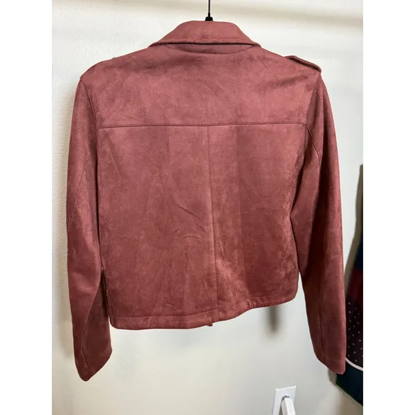 LC Lauren Conrad Womens Faux Suede Moto Jacket Burgundy‎ Asymmetrical Zip Small - Image 6