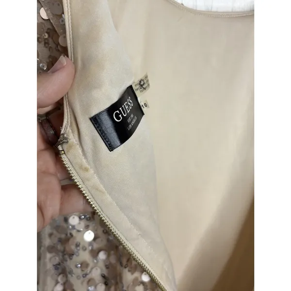 Guess Sleeveless Dress Champagne Gold Size 10 Sequins Sparkling Elegant Club - Image 9