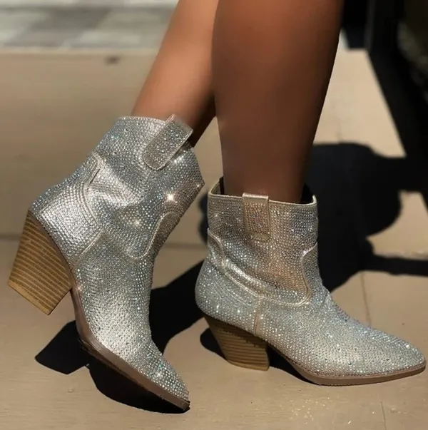 Rhinestone cowboy boots Silver Size 7.5 - Image 2