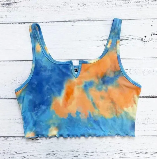 NEW Sz L Adorable Tie Dye Print Crop Sleeveless Top - Image 2