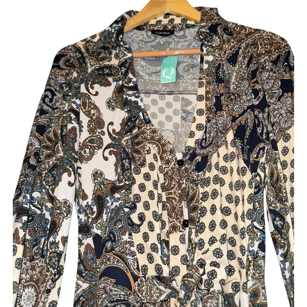 New Triple Seven Patchwork Paisley Dress Women's Small‎ Button Up Tie Waist Fall - Image 2