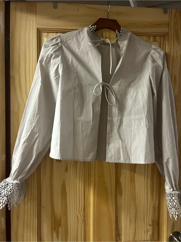 H&M Cream Long-Sleeve Blouse with Crochet Lace Cuffs - Image 2