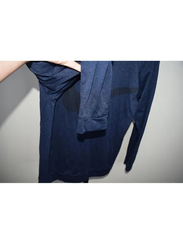 Nike Dri-Fit L Hoodie Women's Navy Blue Heathered Big Swoosh Logo Pullover - Image 7