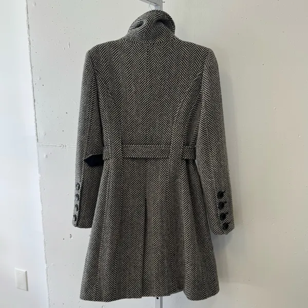 Guess Women’s Wool‎ Blend Herringbone Tailored Double Breasted Pea Coat Gray Sm - Image 2