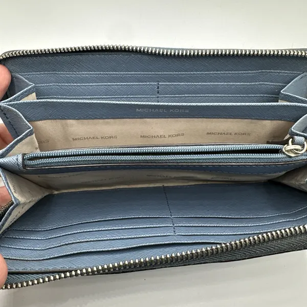 Michael Kors Jet Set Travel Zip Around Continental Wallet Blue Pebbled Leather - Image 7