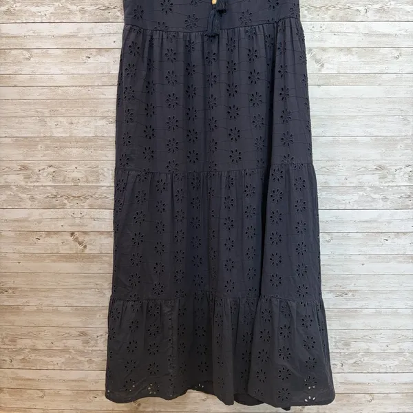 Sweet Magnolia Womens L Maxi Dress Navy Blue Eyelet Cotton Boho Coastal Tassel - Image 3