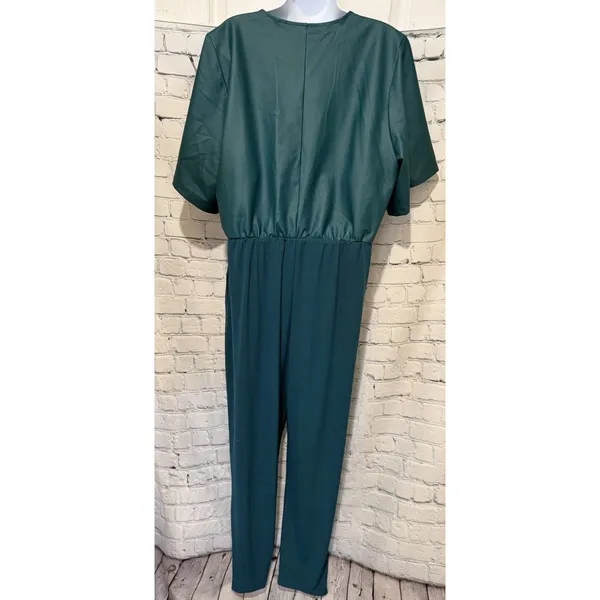 Colleen Lopez Flutter-Sleeve Mixed Media Jumpsuit Green Romper Size XL - Image 6