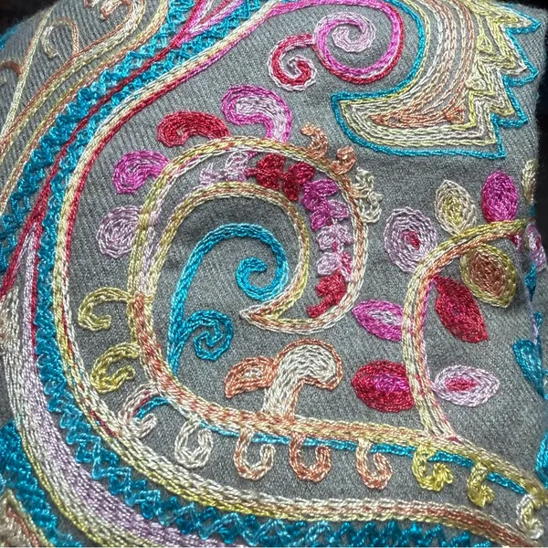Colorful Hand Embroidered Paisley Shawl with Fringe - Image 7