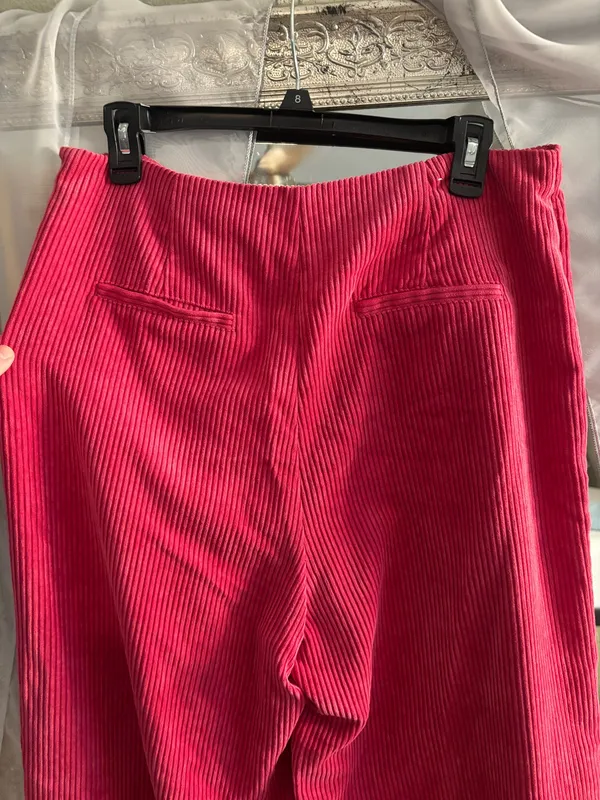 Pink high-waisted corduroy wide leg pants - Image 3