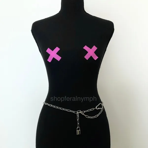 Vintage Y2K Cyberpunk Silver Padlock Chain Belt, Fits Up to 37 Inches, X7GA1226 - Image 6
