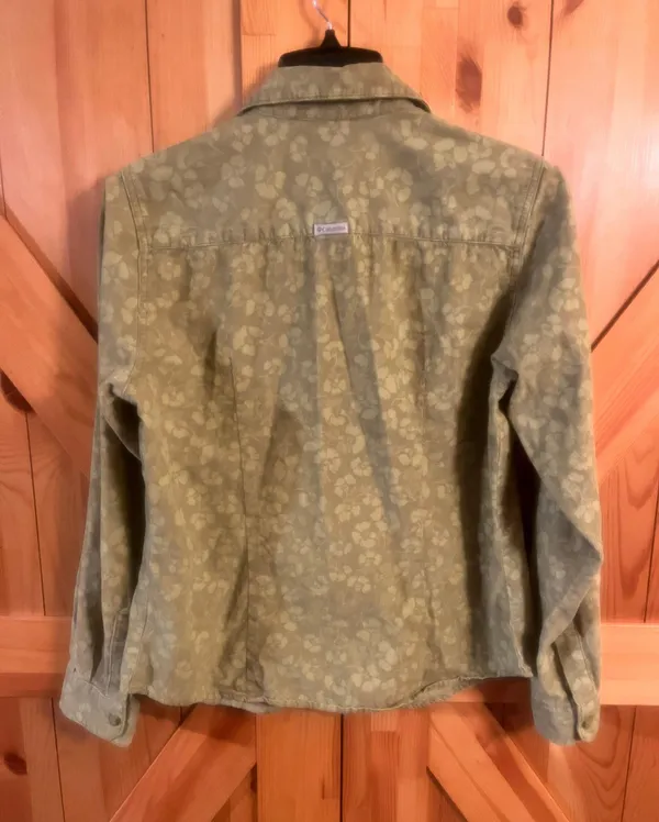 Columbia Sportswear Corduroy Button Up Shirt Olive Floral Size Med - Image 2