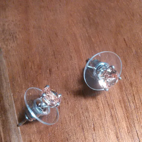 Simulated Champagne Diamond Stainless Steel Solitaire Stud Earrings - Image 7
