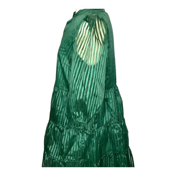Crown & Ivy Tiered Mini Dress Womens Large‎ Green Striped Puff Sleeve Babydoll - Image 12