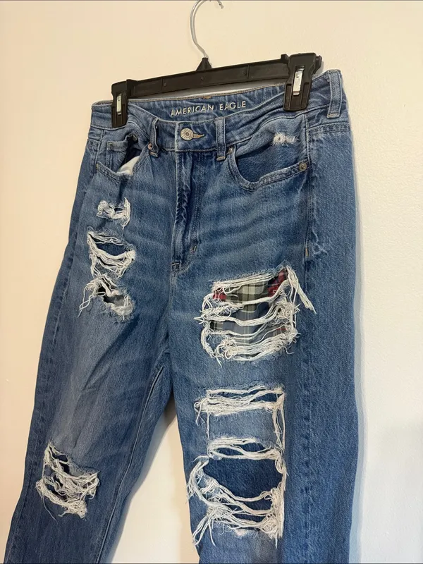 American Eagle Outfitters Ripped Patchwork Straight Mom Jeans - Image 4