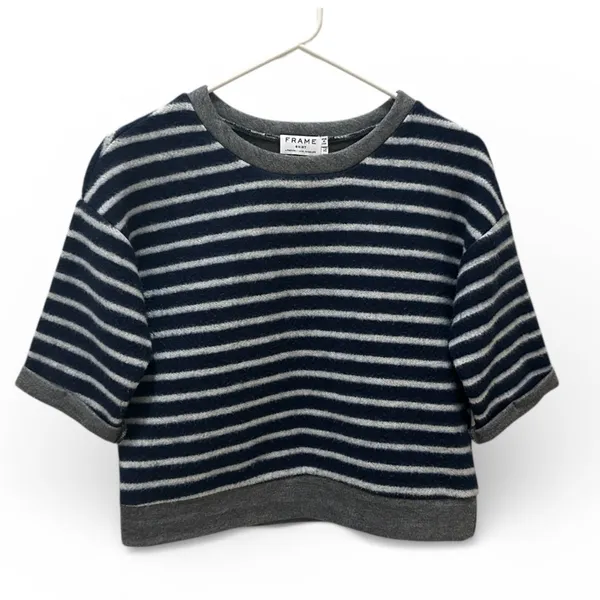 FRAME short sleeve cropped striped sweater size XS - Image 2