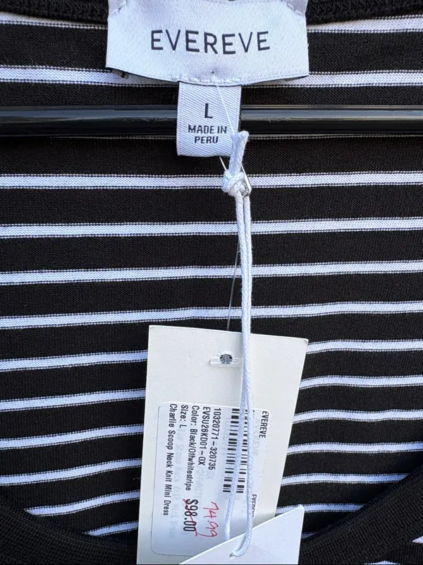 NWT EVEREVE CHARLIE Scoop Neck Pima Cotton Dress Stripe Large Retail $98.00 - Image 3