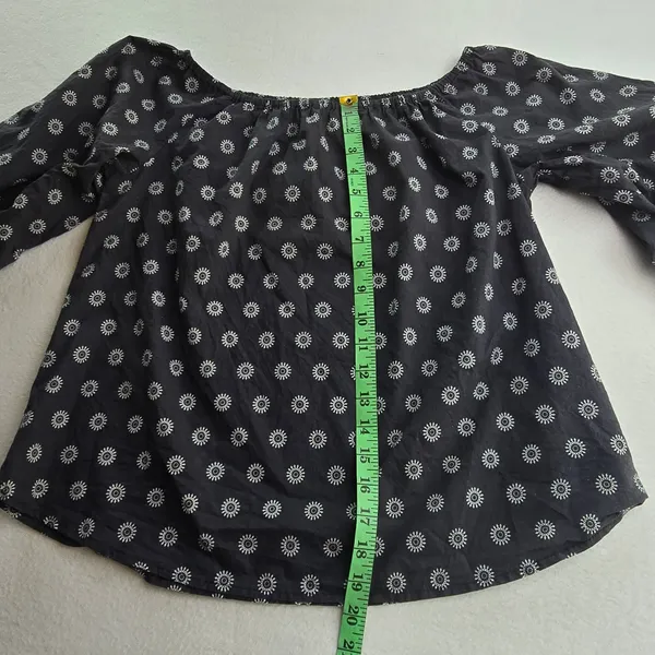 Maeve Anthropologie Navy‎ Blue Sunburst Print Off the Shoulder Cotton Blouse S - Image 9