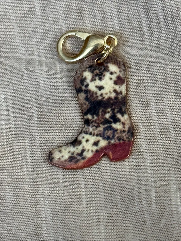 Leopard Print Cowboy Boot Charm with Gold Lobster Clasp Brown - Image 2