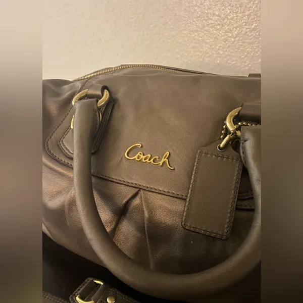 Coach Ashley Convertible Pewter Metallic Leather Satchel | Shoulder Bag - Image 5
