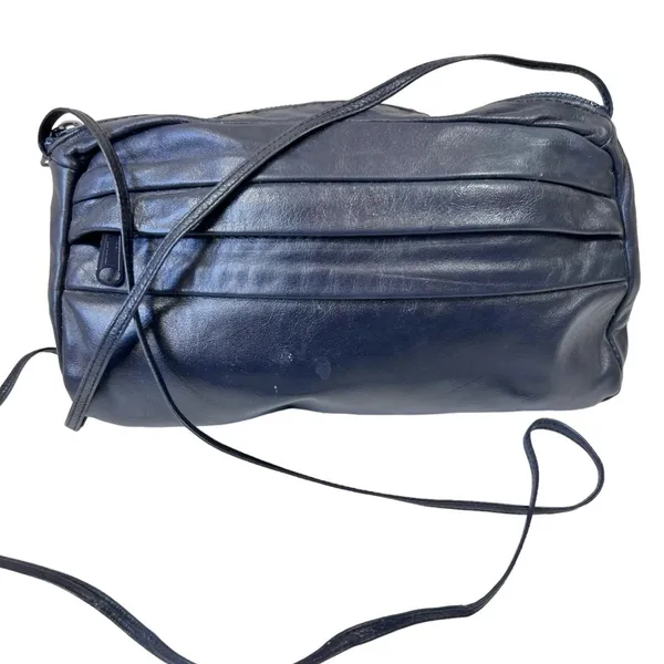 Vintage 70’s Excel Dark Blue Leather Crossbody Bag - Image 16