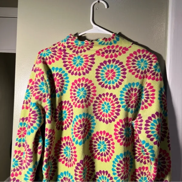 Hanna Andersson Women's Size Large Mock Neck‎ Fleece Sweatshirt Lime Green Geo - Image 5